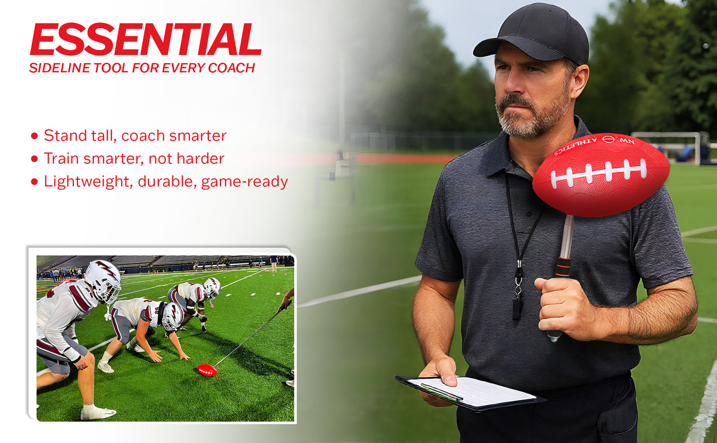 Football Snapper Stick, Telescoping Training Tool, Easily Collapsable, 50in Long