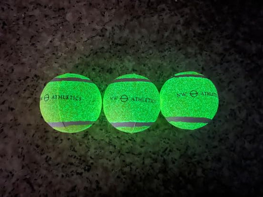 NW Athletics Glow in The Dark Tennis Ball Dog Toy, Medium Size, Light Up Tennis Ball for Dogs (3 Pack)